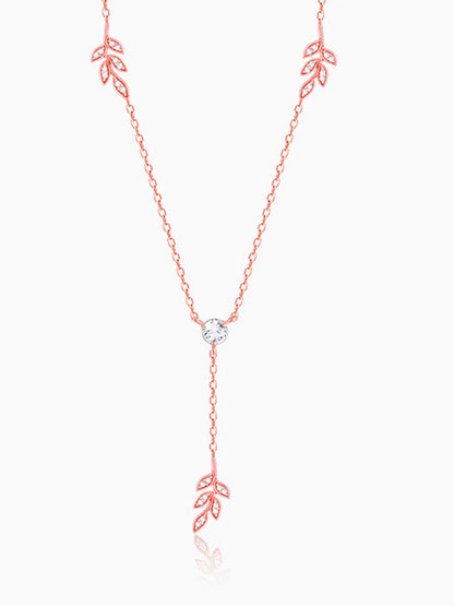 Rose Gold Leaf Lariat Necklace