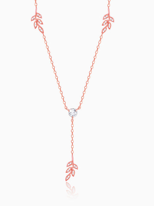 Rose Gold Leaf Lariat Necklace