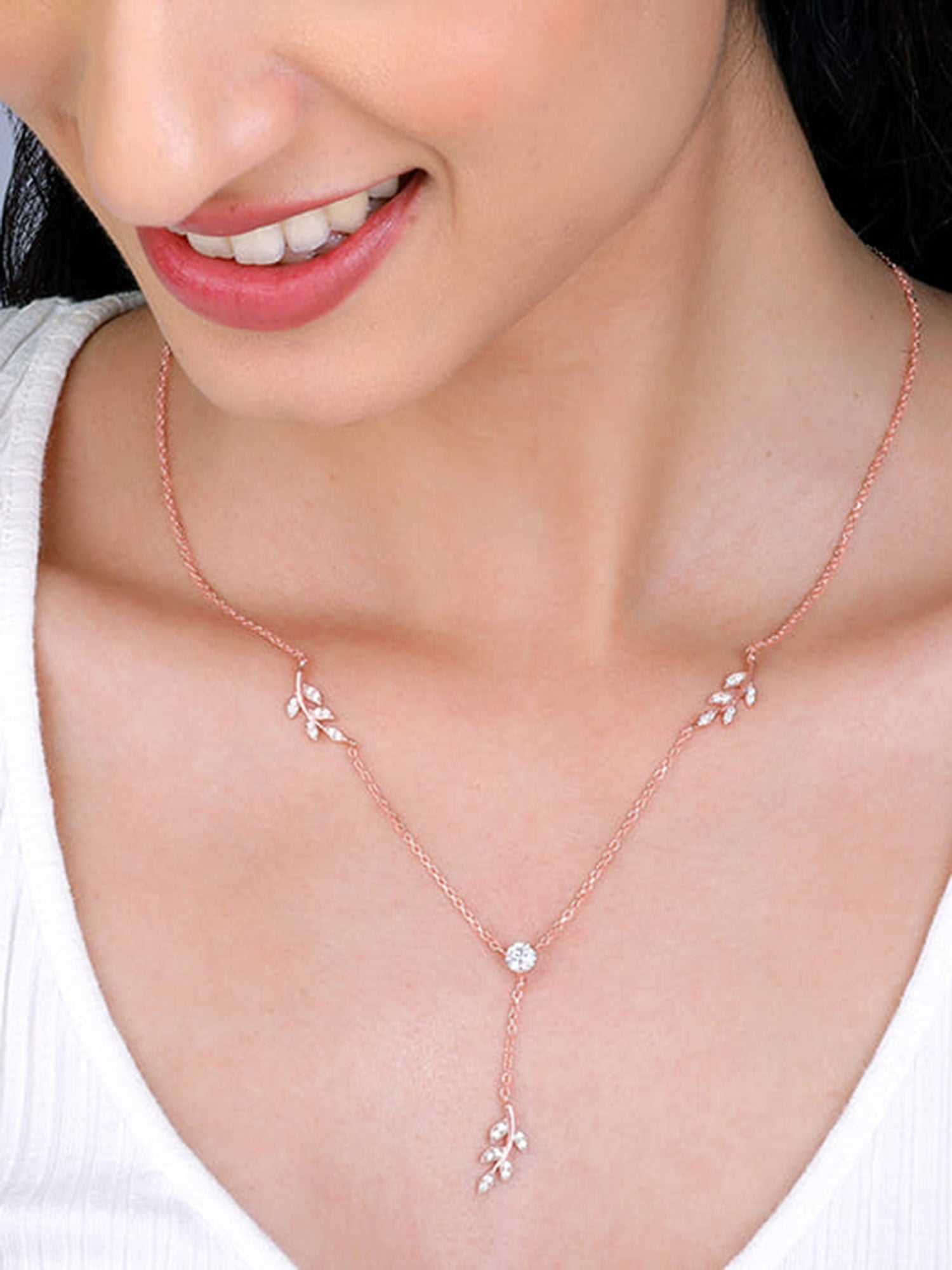 Rose Gold Leaf Lariat Necklace
