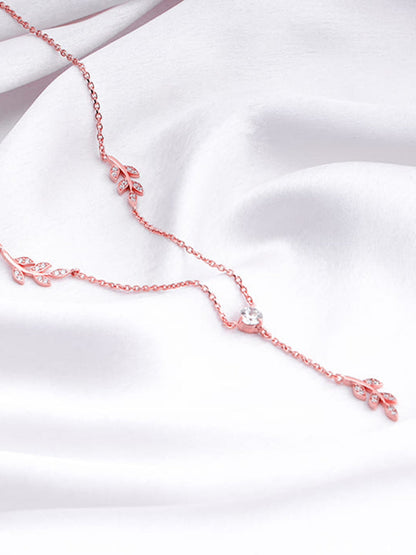 Rose Gold Leaf Lariat Necklace
