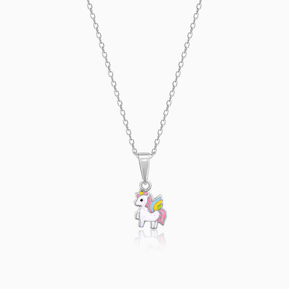 Silver Colourful Unicorn Kids Pendant With Link Chain (7-10 yrs)