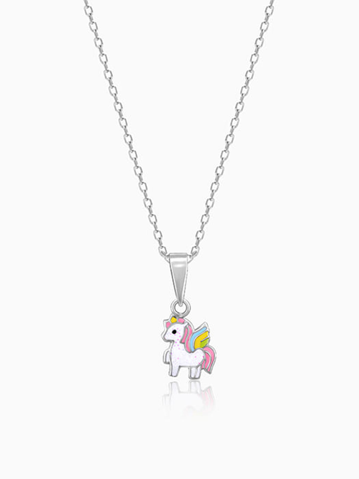 Silver Colourful Unicorn Kids Pendant With Link Chain (7-10 yrs)