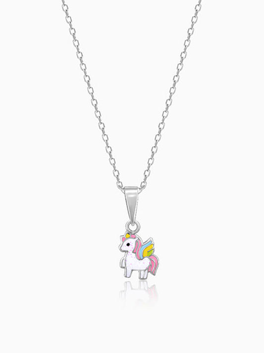 Silver Colourful Unicorn Kids Pendant With Link Chain (7-10 yrs)