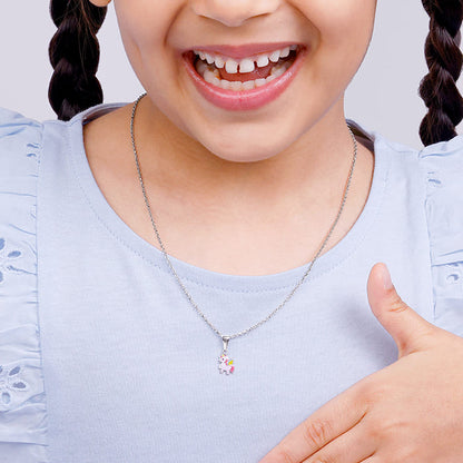 Silver Colourful Unicorn Kids Pendant With Link Chain (7-10 yrs)