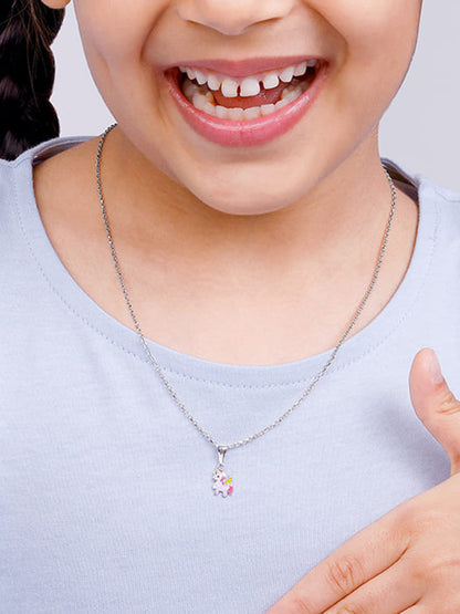 Silver Colourful Unicorn Kids Pendant With Link Chain (7-10 yrs)
