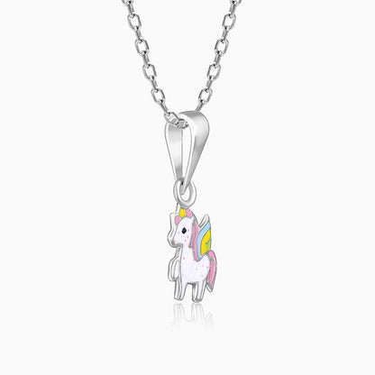 Silver Colourful Unicorn Kids Pendant With Link Chain (7-10 yrs)