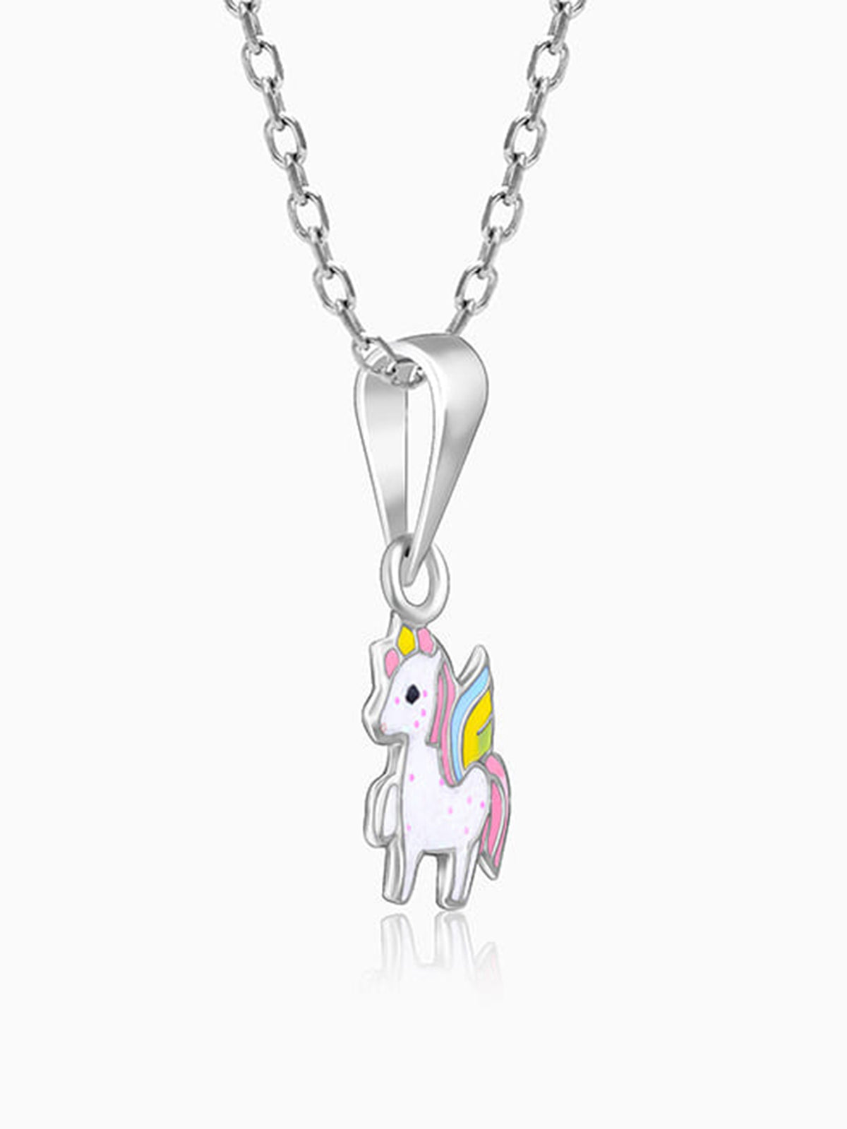 Silver Colourful Unicorn Kids Pendant With Link Chain (7-10 yrs)