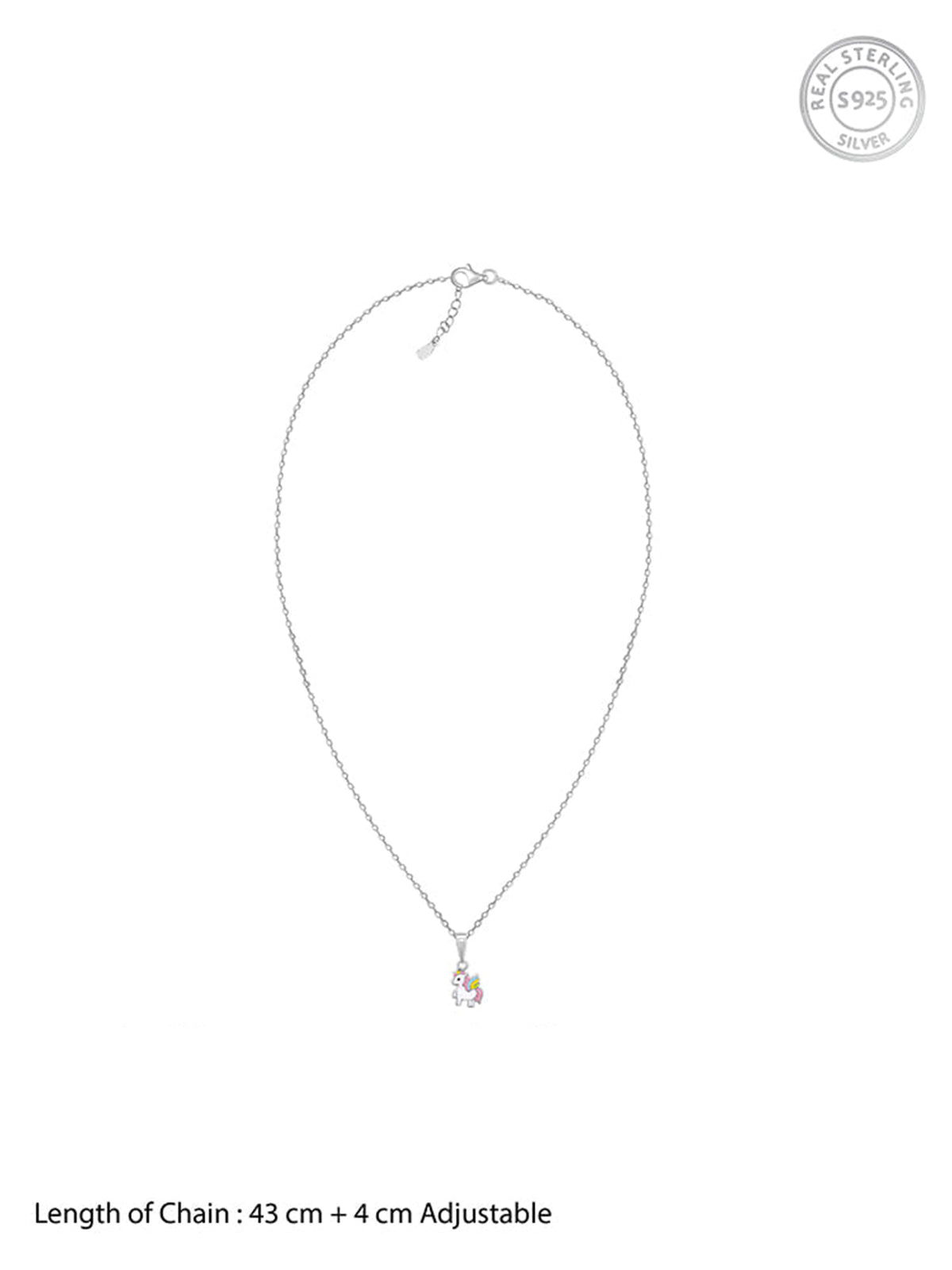 Silver Colourful Unicorn Kids Pendant With Link Chain (7-10 yrs)