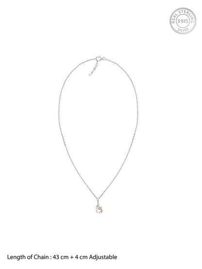 Silver Colourful Unicorn Kids Pendant With Link Chain (7-10 yrs)