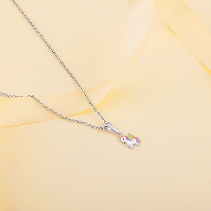 Silver Colourful Unicorn Kids Pendant With Link Chain (7-10 yrs)