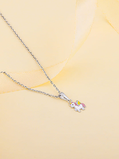Silver Colourful Unicorn Kids Pendant With Link Chain (7-10 yrs)