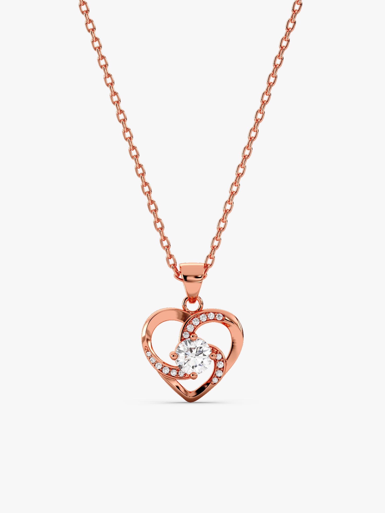 Rose Gold Swirl Heart Pendant with Link Chain