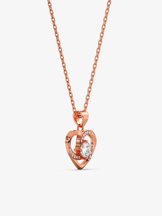 Rose Gold Swirl Heart Pendant with Link Chain