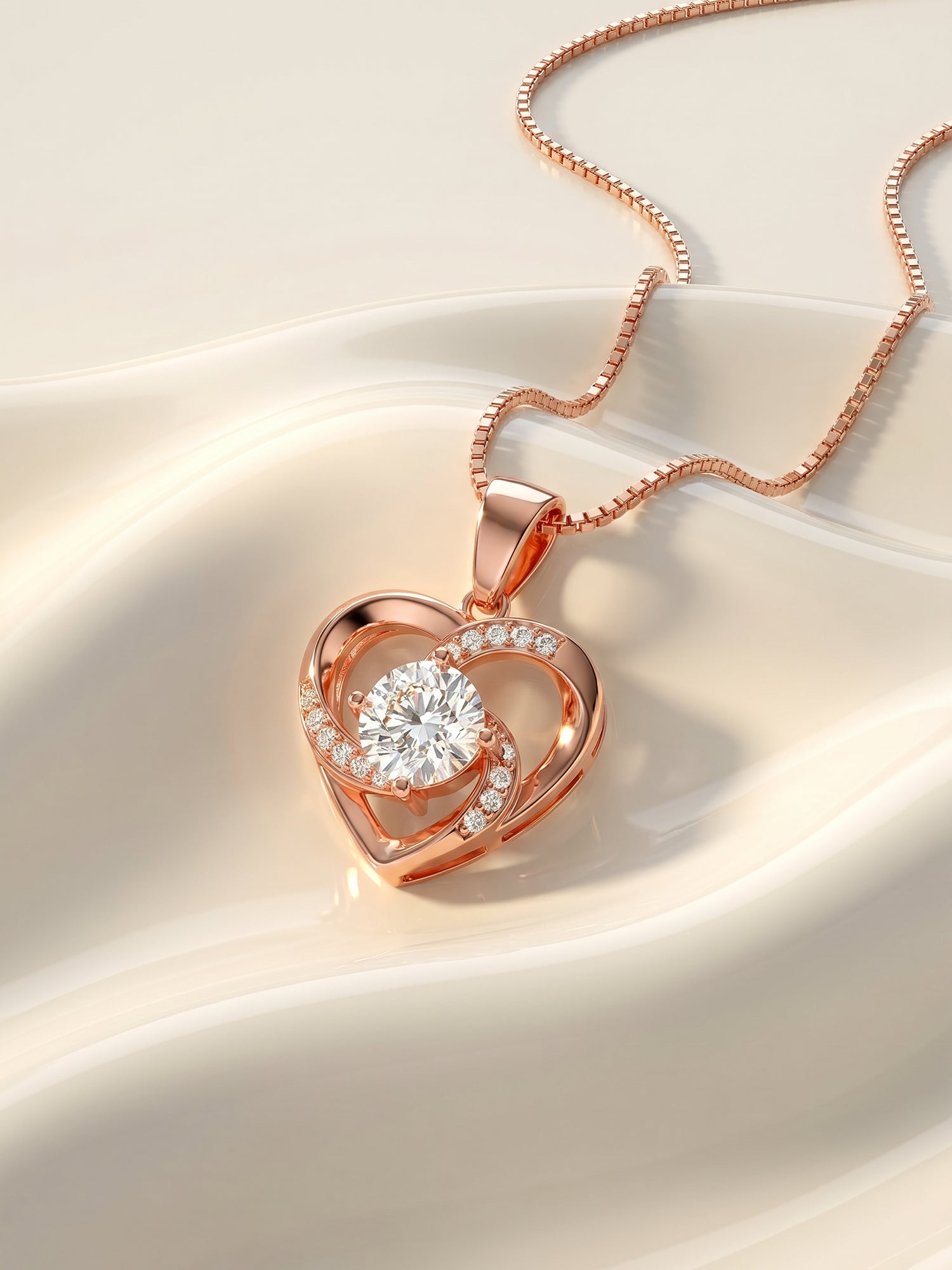 Rose Gold Swirl Heart Pendant with Link Chain