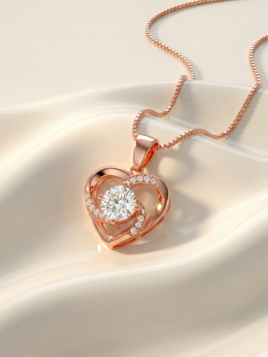 Rose Gold Swirl Heart Pendant with Link Chain