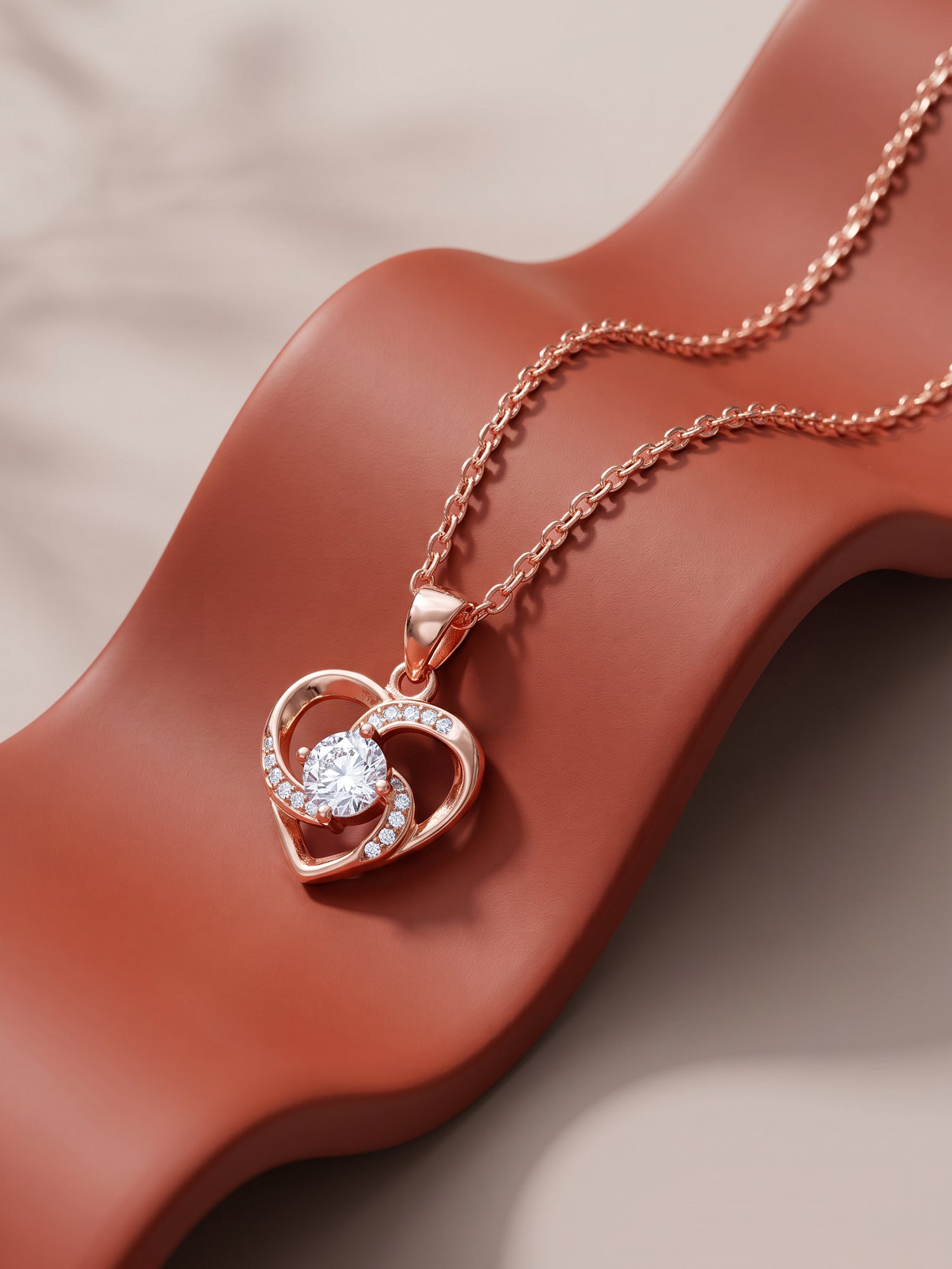 Rose Gold Swirl Heart Pendant with Link Chain