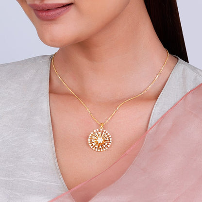 Golden Dandelion Pendant With Link Chain