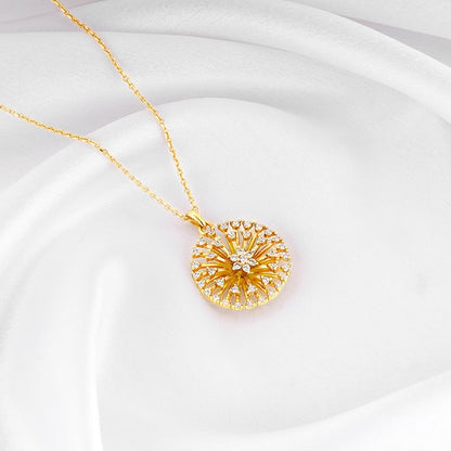 Golden Dandelion Pendant With Link Chain
