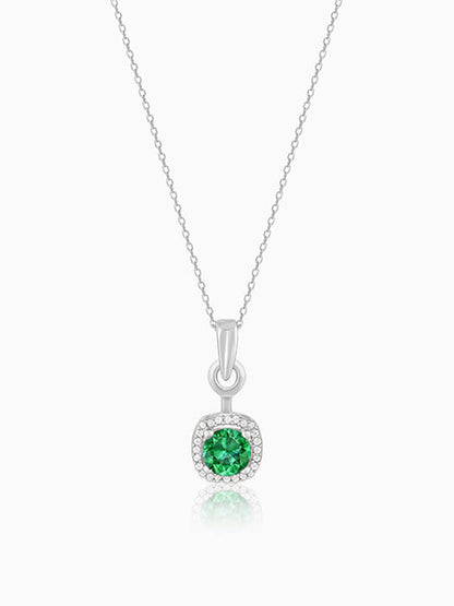 Silver Green Galaxy Pendant With Link Chain