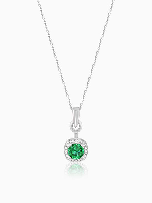 Silver Green Galaxy Pendant With Link Chain
