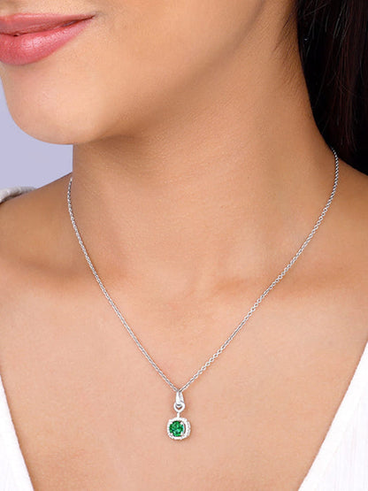 Silver Green Galaxy Pendant With Link Chain