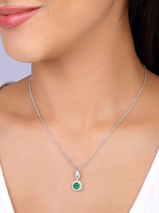 Silver Green Galaxy Pendant With Link Chain