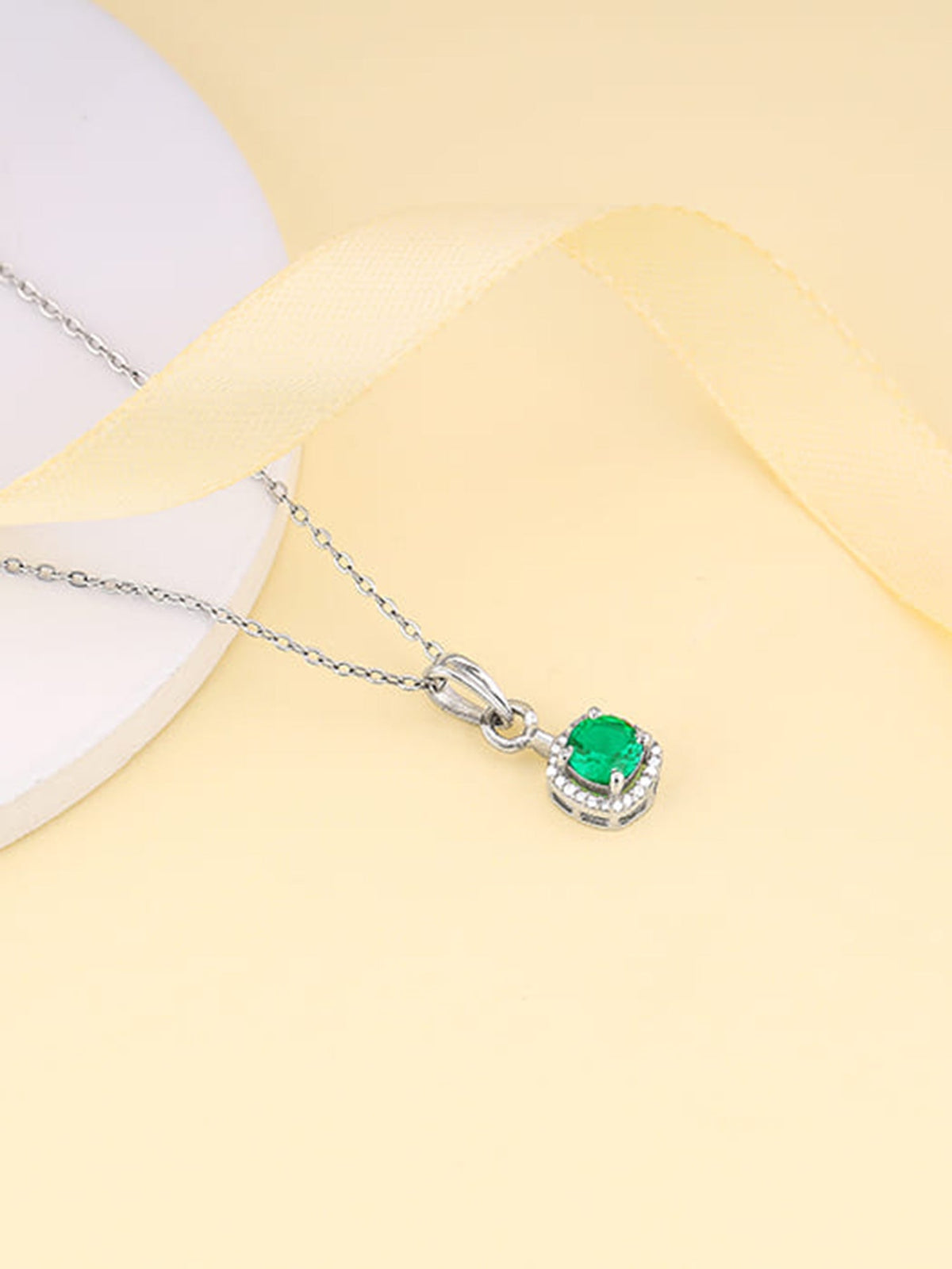 Silver Green Galaxy Pendant With Link Chain
