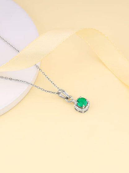 Silver Green Galaxy Pendant With Link Chain