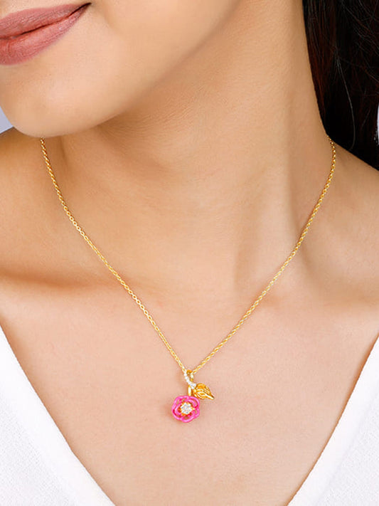 Golden Pink Brahma Kamal Bud Pendant with Link Chain