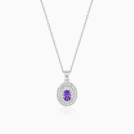 Silver Purple Glance Pendant With Link Chain