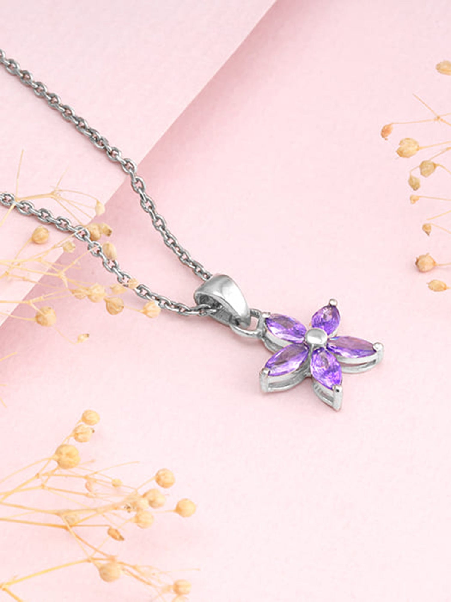 Silver Healing Flower Pendant With Link Chain