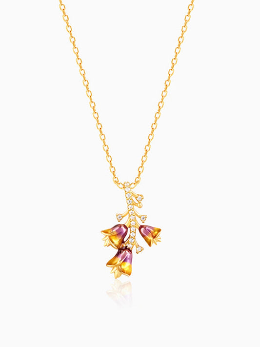 Golden Bell Mallow Bud Pendant With Link Chain