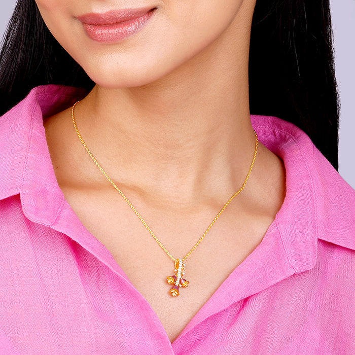Bhumi Golden Bell Mallow Bud Pendant With Link Chain