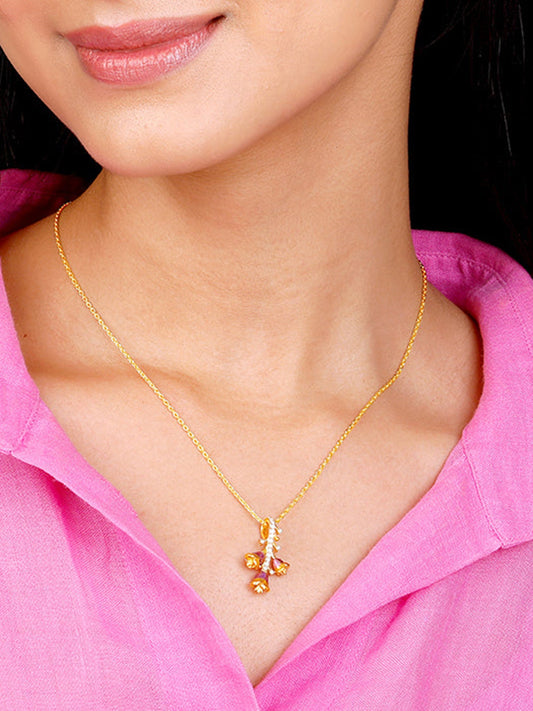 Golden Bell Mallow Bud Pendant With Link Chain