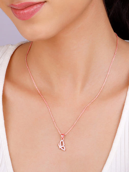 Rose Gold Dazzling Butterfly Pendant With Link Chain