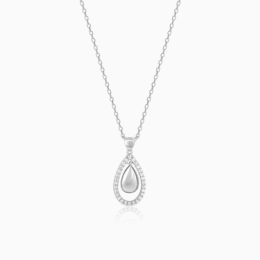 Silver Dual Teardrop Pendant With Link Chain