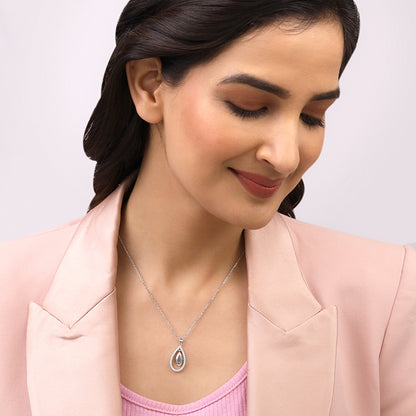 Silver Dual Teardrop Pendant With Link Chain