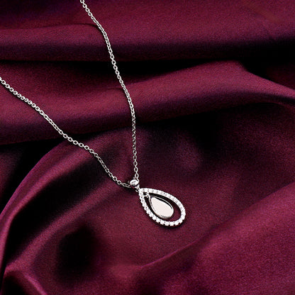 Silver Dual Teardrop Pendant With Link Chain