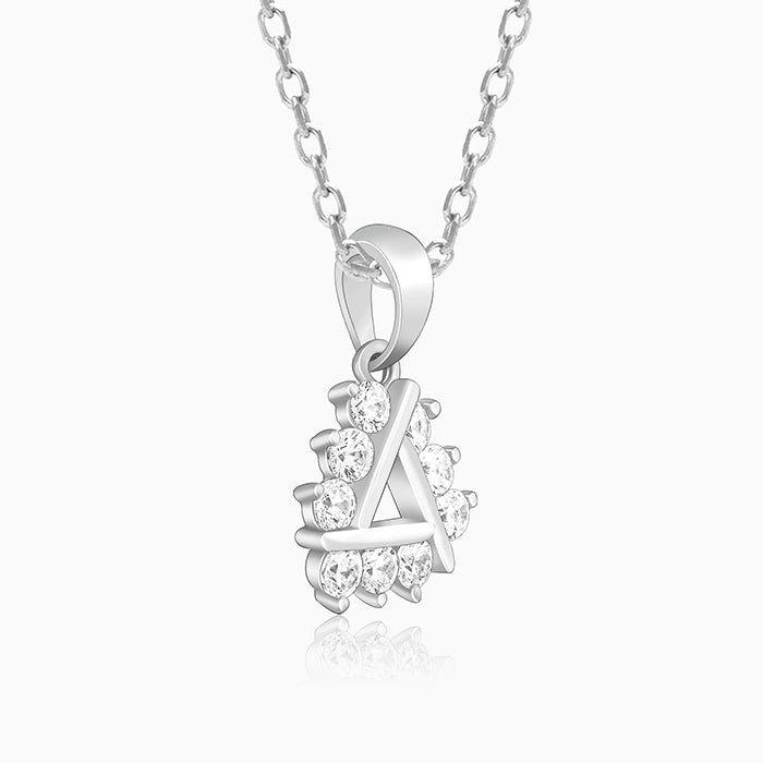 Silver Sparkly Triangle Pendant With Link Chain