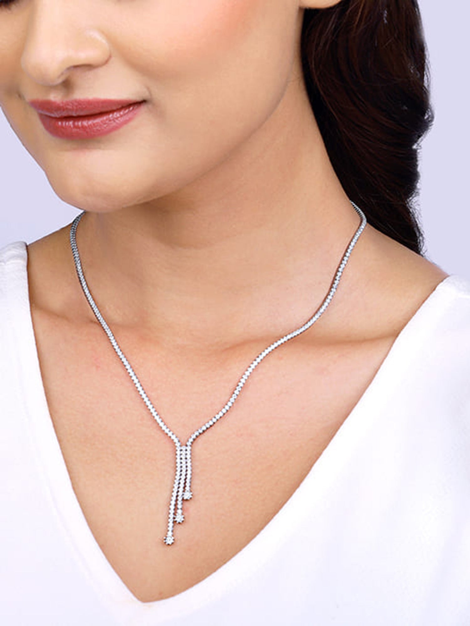 Silver Zirconia Lariat Necklace