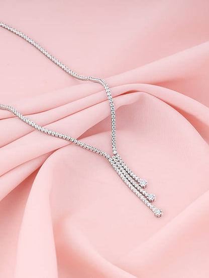 Silver Zirconia Lariat Necklace