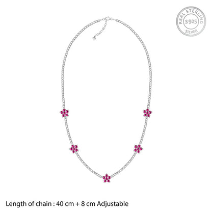 Silver Pink Floral Necklace