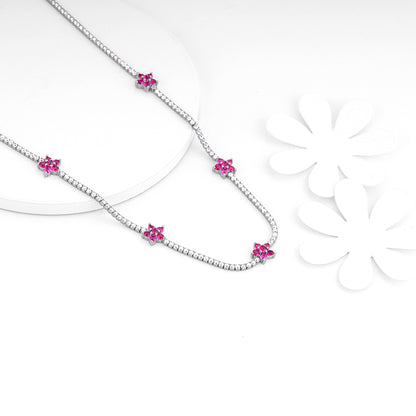 Silver Pink Floral Necklace
