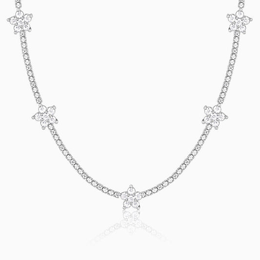 Silver Zirconia Floral Necklace