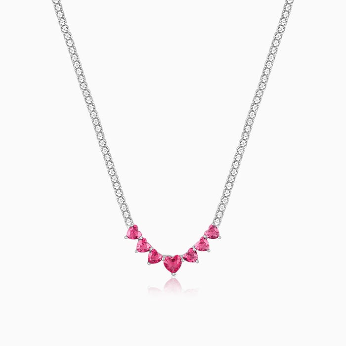 Silver Pink Heart Necklace