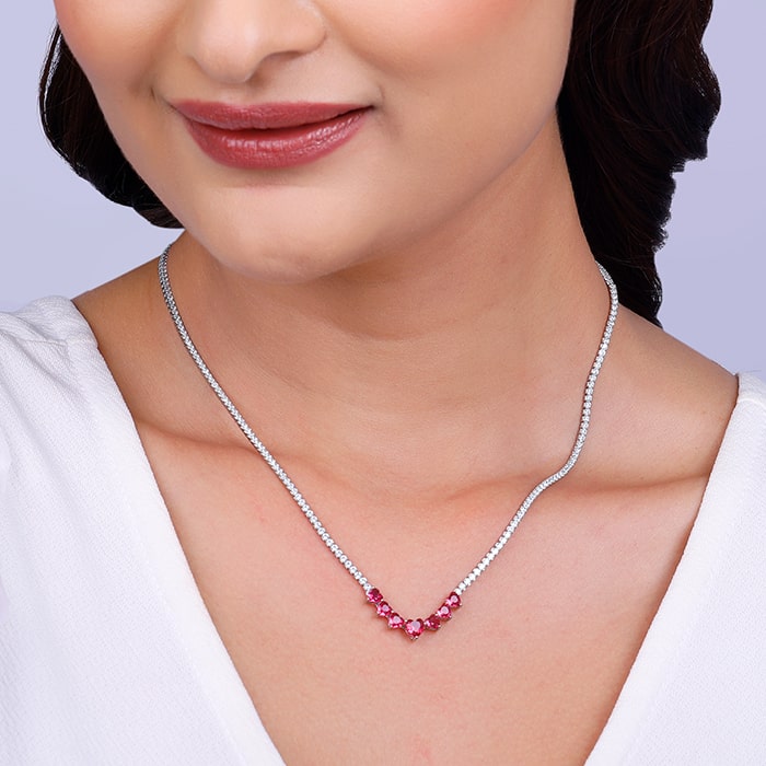 Hot pink Statement artisan handmade necklace earrings set at ?2450 | Azilaa