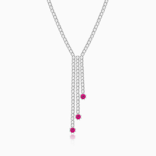 Silver Pink Lariat Necklace