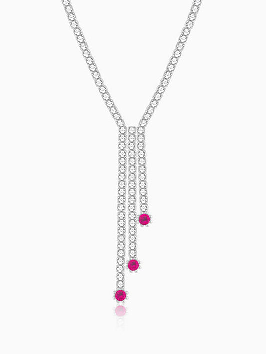 Silver Pink Lariat Necklace