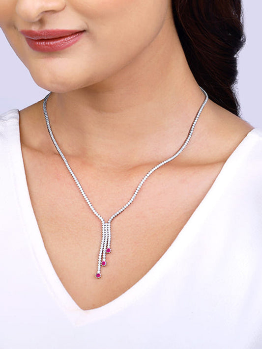 Silver Pink Lariat Necklace