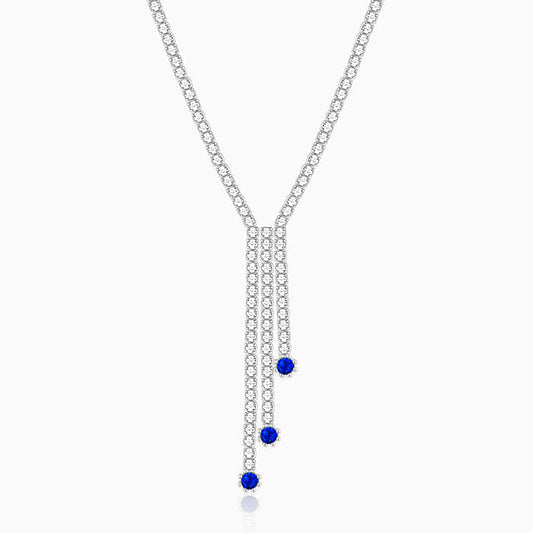 Silver Blue Lariat Necklace